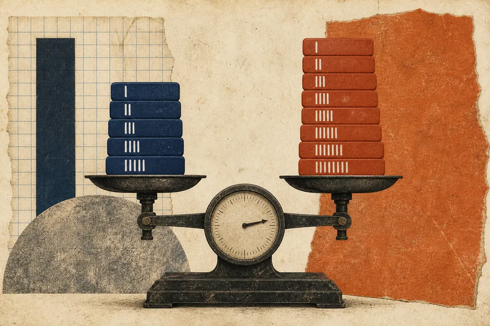 Scale weighing two stacks of tiles.